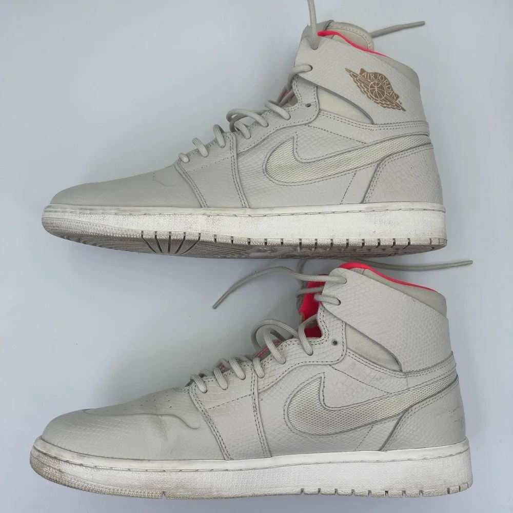 Nike Air Jordan 1 Retro High Nouveau Men's Size 12 Pure Platinum Bright Crimson